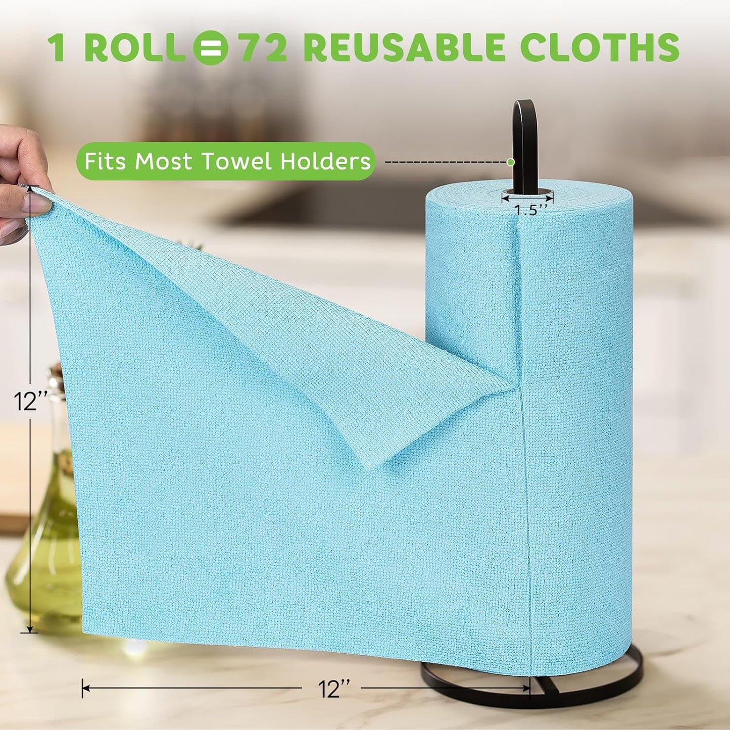 Matthew Microfiber Cleaning Cloth Roll 72Pack (12" x 12") Reusable Paper Towels&Washable Tear Away Towels,Ultra Water Absorbent Lint&Streak Free Cleaning Rags for Glass,Dishwash,Bathroom,Cars-Blue