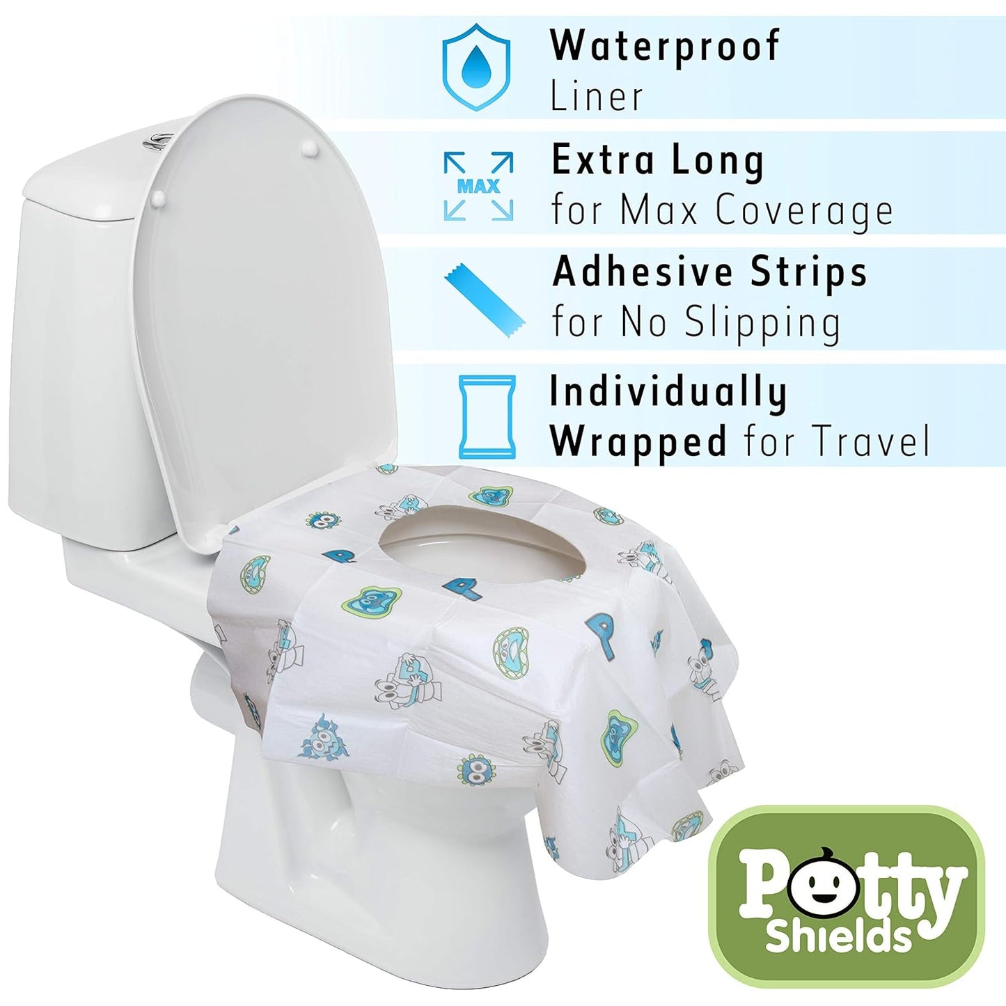 Toilet Seat Covers Disposable (12 Pack) - XL Waterproof Toilet Cover for Toddlers, Kids & Adults - Portable & Individually Wrapped for Travel, Potty Training, Vacations, Public Restrooms