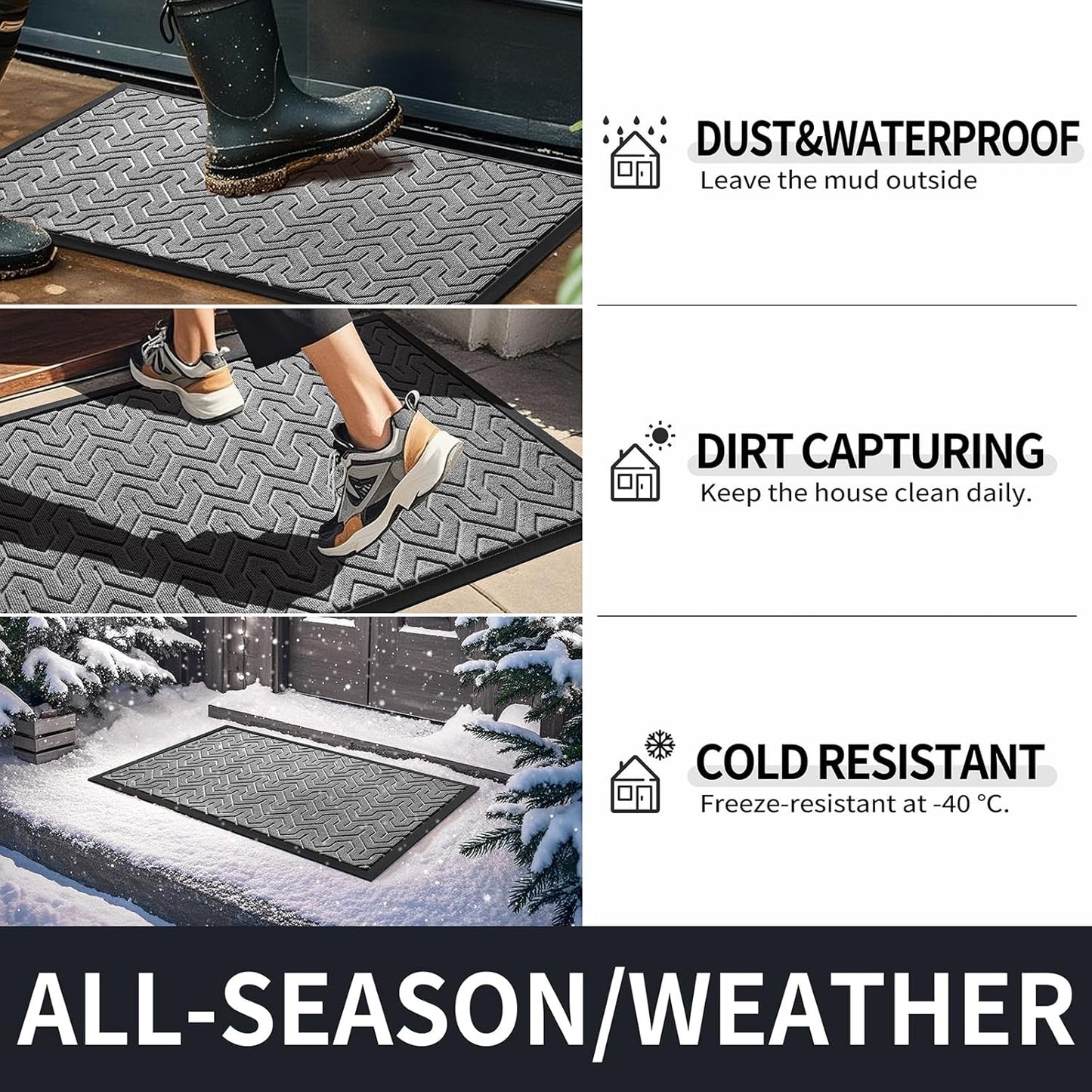 Yimobra Front Door Mat Outside Entrance 29.5x17, Waterproof Heavy Duty Outdoor Mats for Front Door, Non Slip Rubber Entry Mat for Garage Patio, Grey