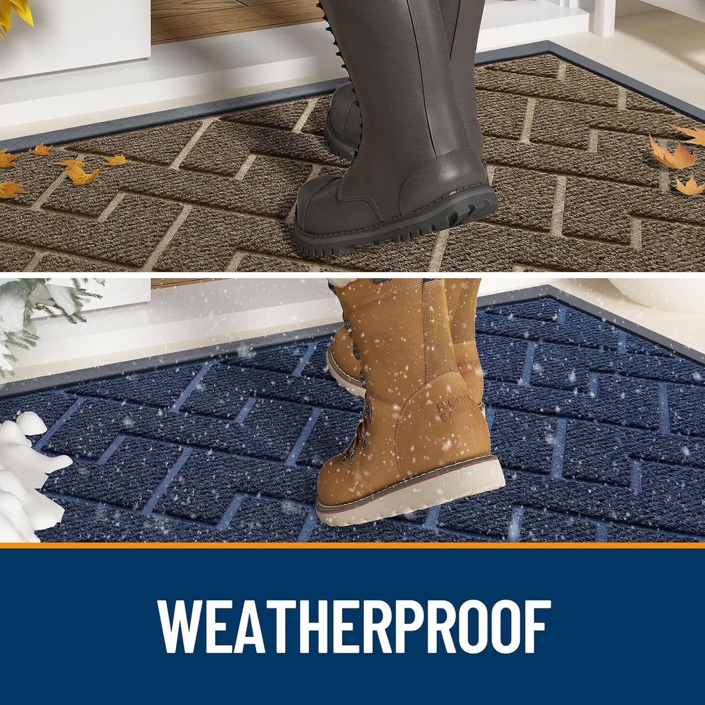 OLANLY Front Door Mat Indoor Outdoor Entrance, Waterproof All-Season, All-Weather Doormat, Sturdy Natural Rubber, Low Profile, Easy Clean Patio Porch Entryway Mat, Herringbone Brick (Brown, 47x23)