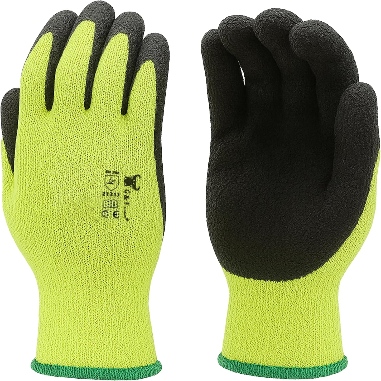 G & F Products G & F 1516 12 Pairs Pack Premium High Visibility Work and gardening Gloves for Men and Women. MicroFoam Textured Coated Palm and Fingers Gloves for Gardening Work, Size Small, Green