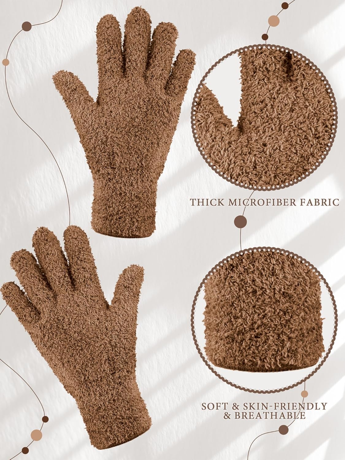 Patelai 3 Pairs Microfiber Plant Dusting Gloves Leaf Cleaning Gloves for Indoor Plants, Blinds, Furniture, House(Small,Black, Brown, Dark Brown)