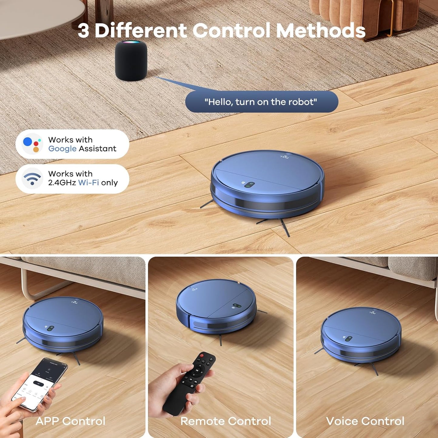 ZCWA Robot Vacuum and Mop Combo,2.4GHz WiFi Link Vacuum Robot,4 Cleaning Mode Robotic Vacuums Cleaner,APP/Remote Aspiradora Robot,Self-Charging Robot Vacuum for Pet Hair,Stains,Carpets,Corner