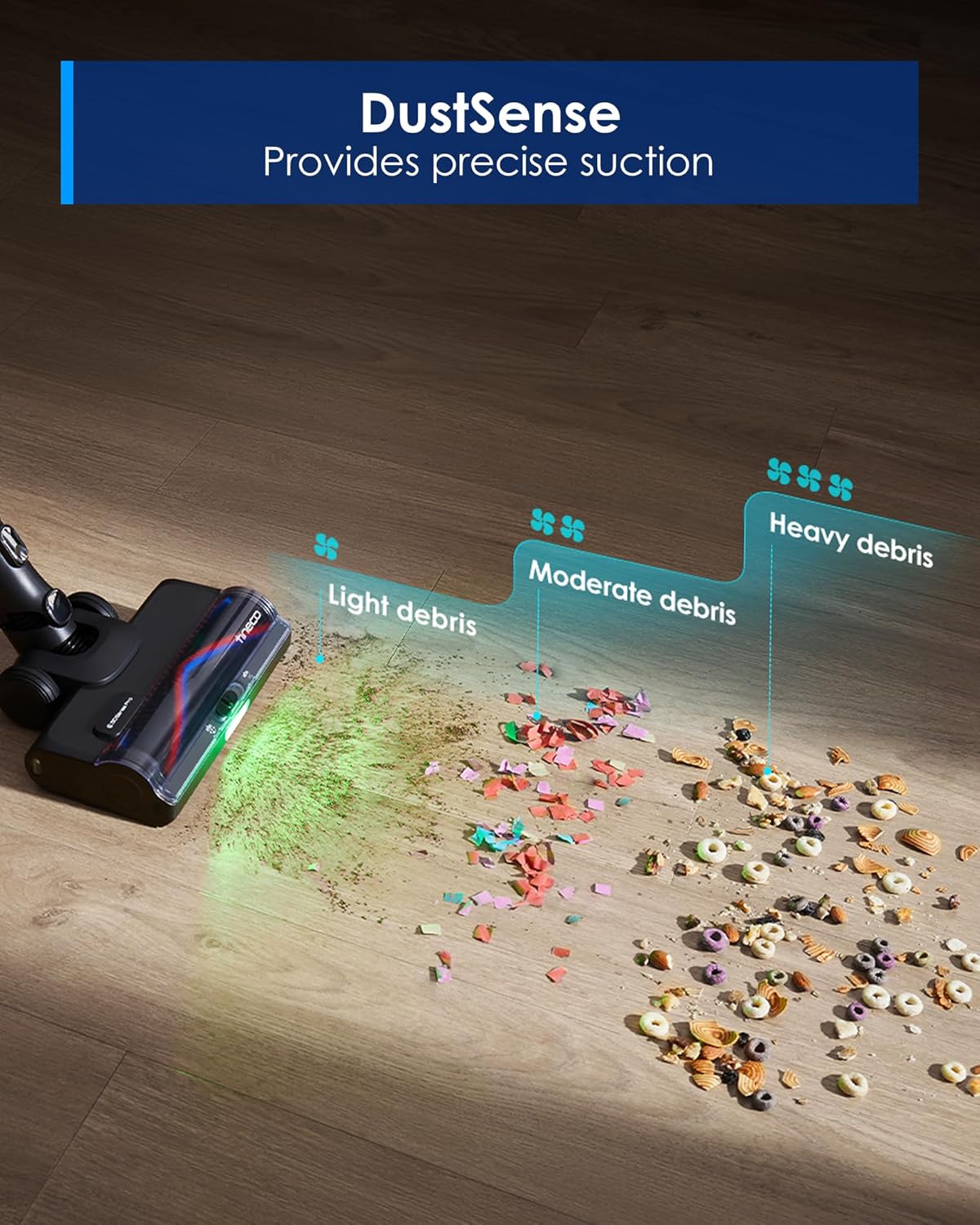 Tineco Pure ONE S70 Cordless Vacuum Cleaner, 200AW Powerful Suction, 3D Sense Pro Cleaning System, 6-Stage Filtration with 95min Runtime, Zero Tangle Brush with 180° Foldable Tube (Blue-Gray)