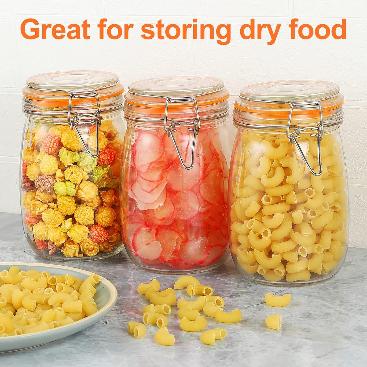 DANALLAN Wide Mouth Mason Jars, 4Pcs 32 oz Glass Jars with Airtight Lid Large Mason Canning Jars Clear Storage Canister Jars with Measurement Marks for Canning Flour Jam Jelly Coffee Sugar Beans