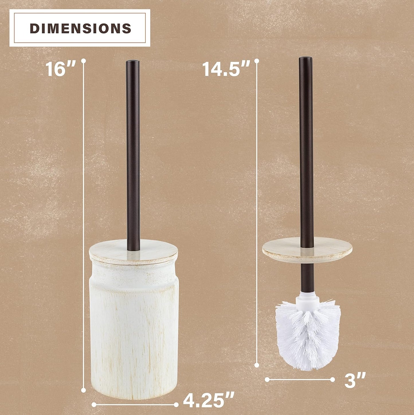 Creative Scents Rustic Luxe Toilet Brush and Holder Set - Beige Toilet Bowl Cleaner Brush with Strong Metal Handle - Long Bristles Toilet Bowl Brush and Holder - Rustic Farmhouse Decor