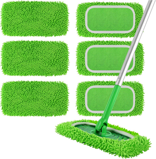 6Pcs Reusable Microfiber Mop Pads Compatible with Swiffer Sweeper Mop, Wet and Dry Flat mop Cover, Replacement Sweeping Mopping pad Refills for Surface/Hardwood Floor Cleaning