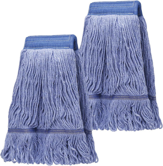 2 Pack Mop Head Replacement, Cleaning Heavy Duty Mop Head Commercial Replacement, Wet Industrial Blue Cotton Looped End String Head Refills, Wet Refills Head Optimal Absorption and Durability (Blue)