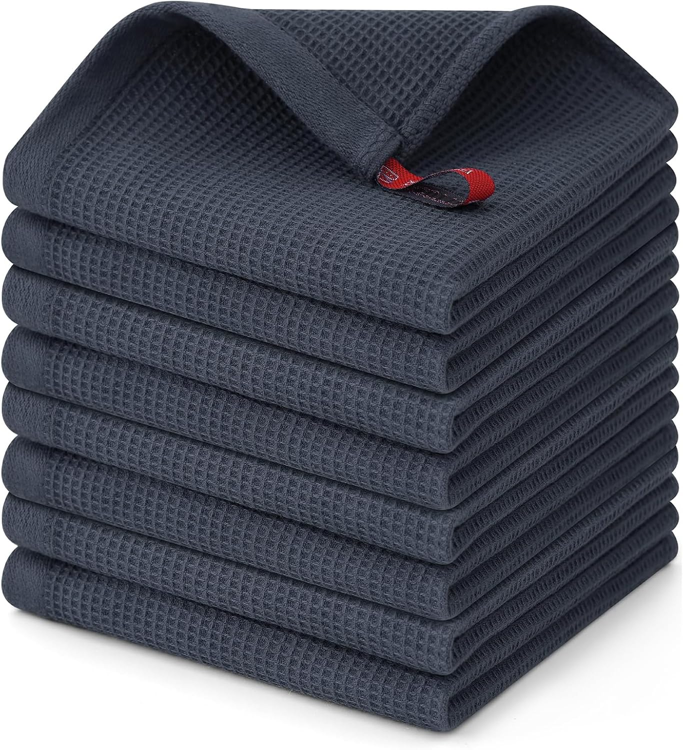Homaxy 100% Cotton Waffle Weave Dish Cloths - 8 Pack Soft and Absorbent Dish Towels - 12 x 12 Inches Quick Dry Dish Rags - Dark Grey