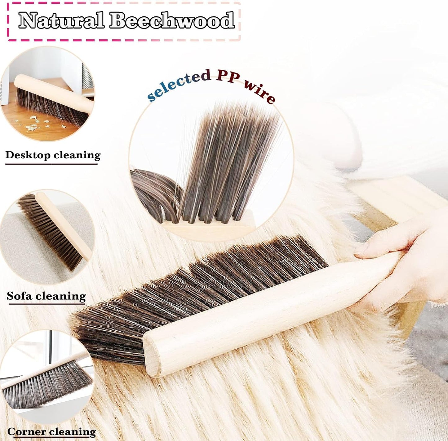5pcsHand Broom Beech Wood Brush,Dust Brush,Duster for Counter,12inch Foxtail Bench Brush, Round Handle Handheld Brushes,5 Rows Soft Bristles for Bed,Shop Table,Woodworking Cleaning,Car,Sofa,Furniture