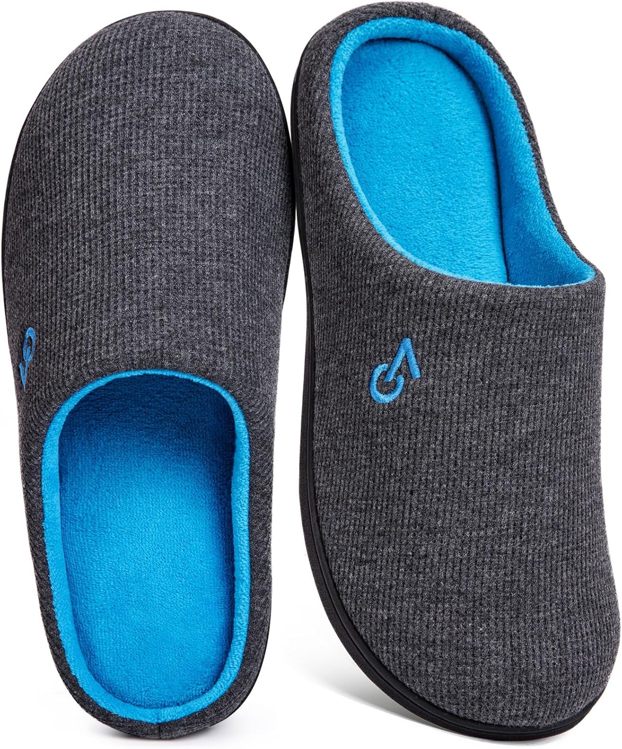 VeraCosy Men's Two-Tone Memory Foam House Slippers Indoor Outdoor Durable Rubber Sole