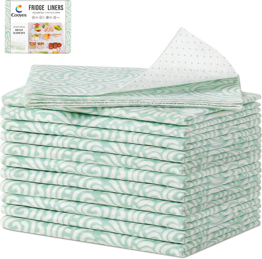 Cooyes Non-Slip Refrigerator Liners for Shelves, 17.7" × 24", 12 Pack, Large Fridge Drawer & Shelf Liners for Kitchen Cabinets Non-Adhesive, Breathable Material, BPAfree, Keep Produce Fresh Longer