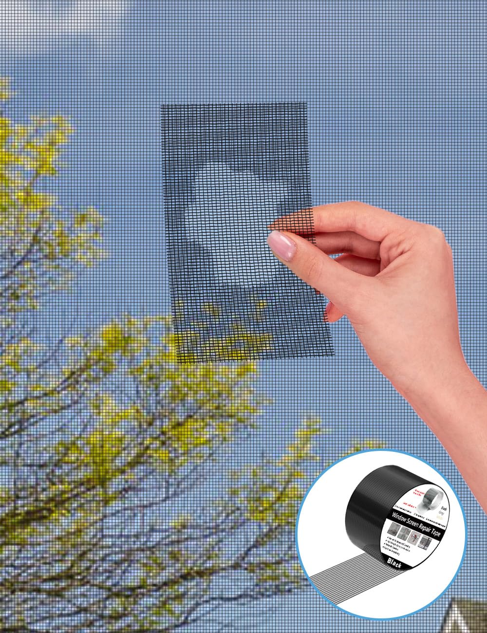 Wohohoho Window Screen Repair Tape, 2 in X 20 FT (240IN) Black Screen Patch Repair Kit, 3-Layer Strong Adhesive Invisible Screen Tape Mesh Repair for Windows, Doors Garage Mosquito Net Magnetic Screen