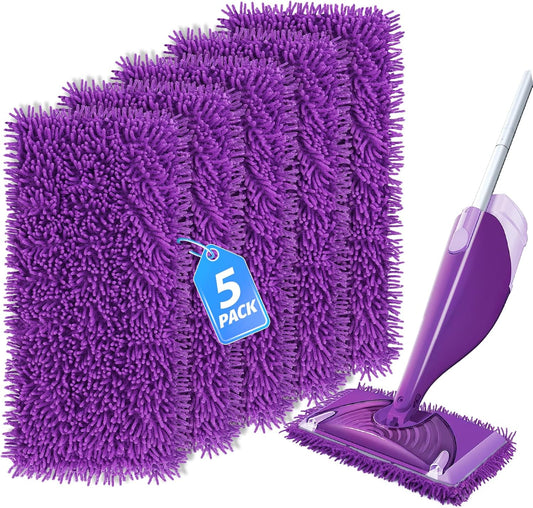 Reusable Mop Pads Compatible with Swiffer Wet Jet Mop Refills Microfiber Mopping Pads Wet & Dry Use Mop Replacement Pad for Swiffer Wetjet Cleaning Supplies 5 Pack