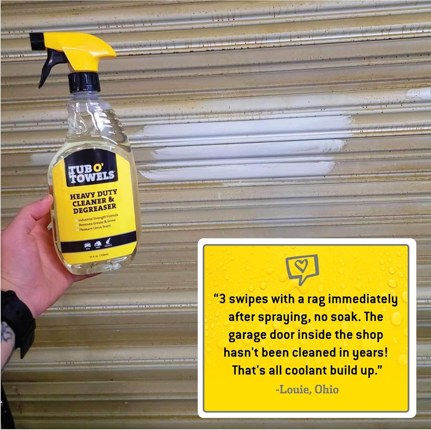 Tub O' Towels Heavy Duty Cleaner and Degreaser Spray Helps in Removing Oil Tar Paint Dirt Caulk Grease Grime Gunk Epoxies, Industrial Strength, Home & Auto, Made In USA, Citrus Scent, 24oz, 12-Pack