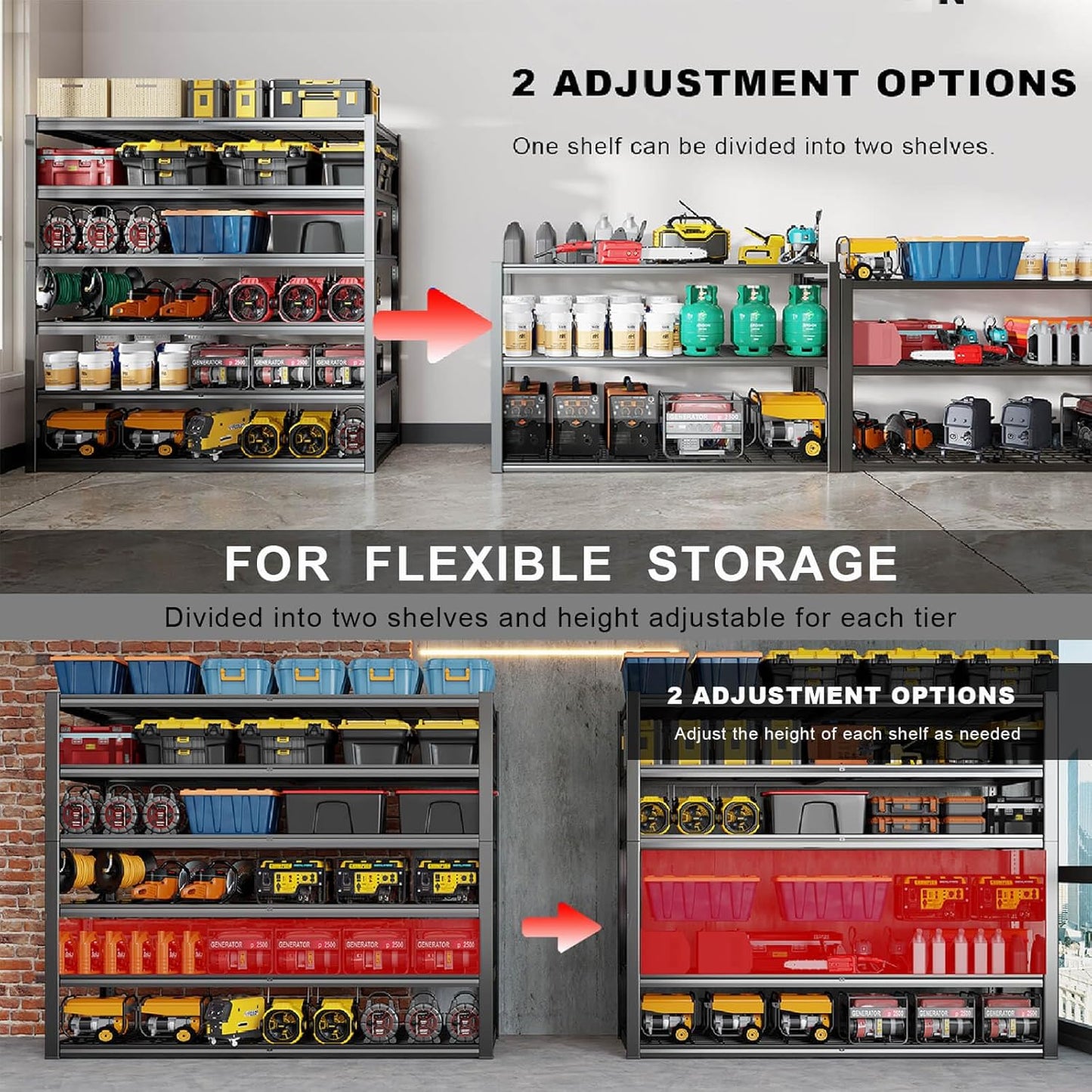 65" W Garage Shelving Heavy Duty, 6 Tier Garage Shelves, Adjustable Storage Shelving Unit, Commercial Metal Shelf for Warehouse, Pantry, School, Shop, 3 Pack
