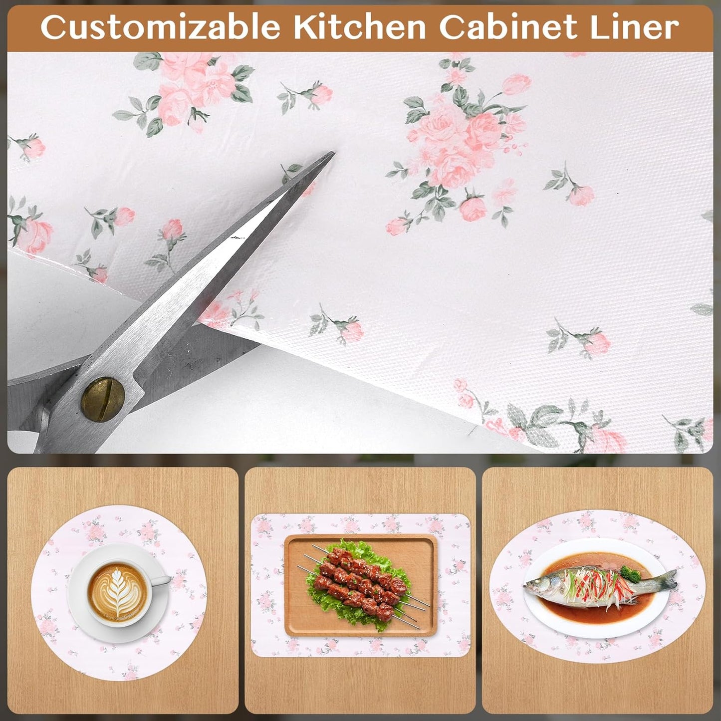Non-Adhesive Shelf and Drawer Liner for Kitchen Cabinets, 12 in x 10FT Strong Non-Slip Cabinet Liners for Shelves, Refrigerator, Pantry Storage, Bathroom Closet, Easy to Clean, Floral