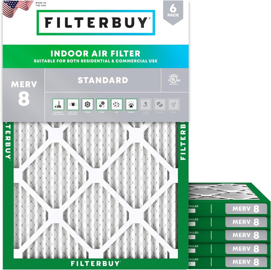 Filterbuy 28x30x1 Air Filter MERV 8 (MPR 700) Dust Defense Replacement (6-Pack), Electrostatic Pleated HVAC AC Furnace Filters, Made in USA (Actual Size: 27.75 x 29.75 x 0.75)
