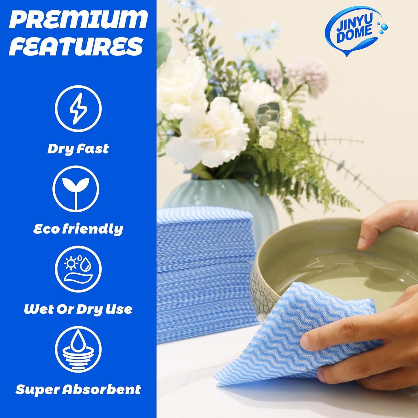 Handi Wipes Reusable Cloths, Blue Disposable Kitchen Cleaning Towel Roll, Heavy Duty J Cloth,50 Count