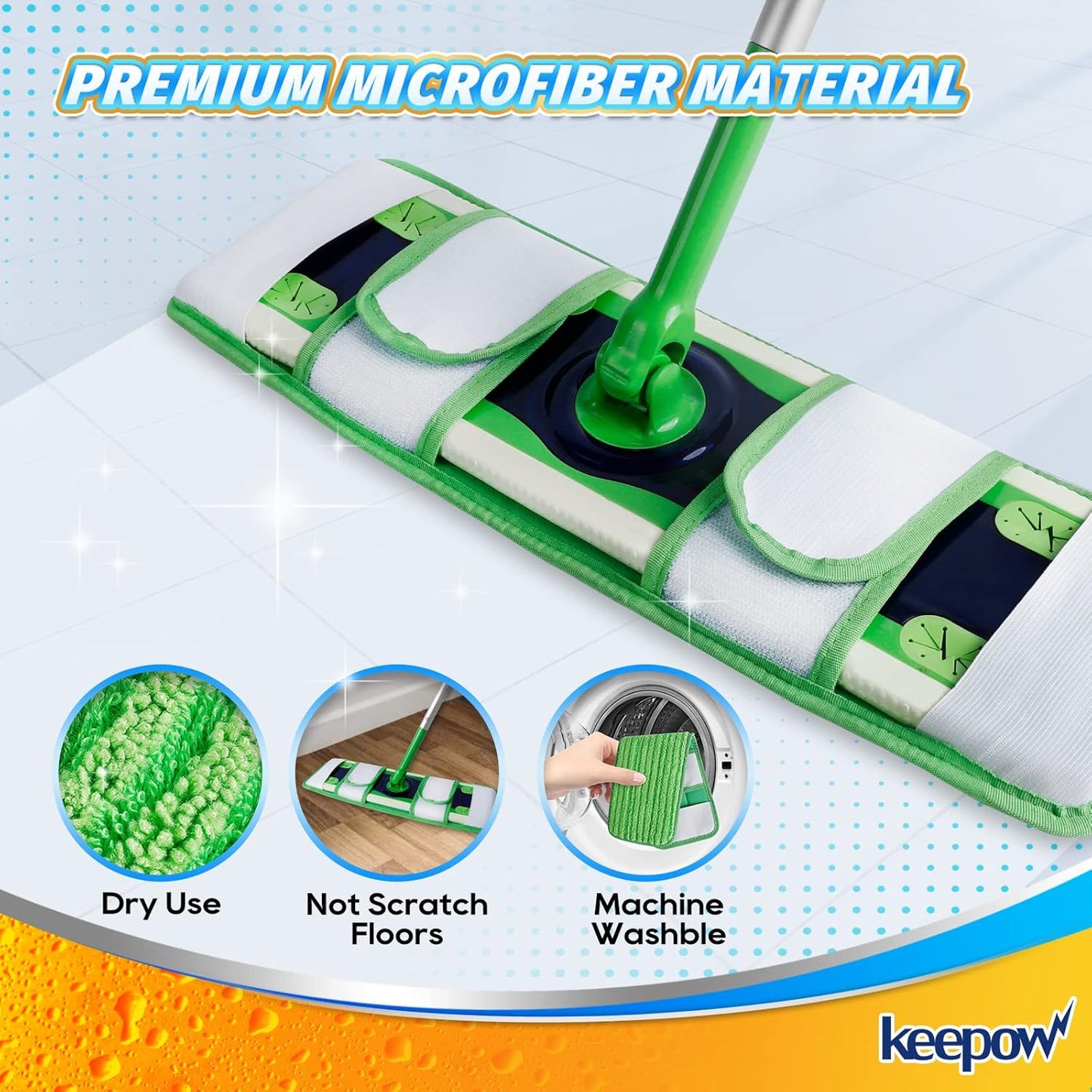 KEEPOW XL Dry Sweeping Cloths for Swiffer XL, Dry Refills for Swiffer XL Mop, Reusable Microfiber Mop Pads for Hardwood Floor, 2 Pack