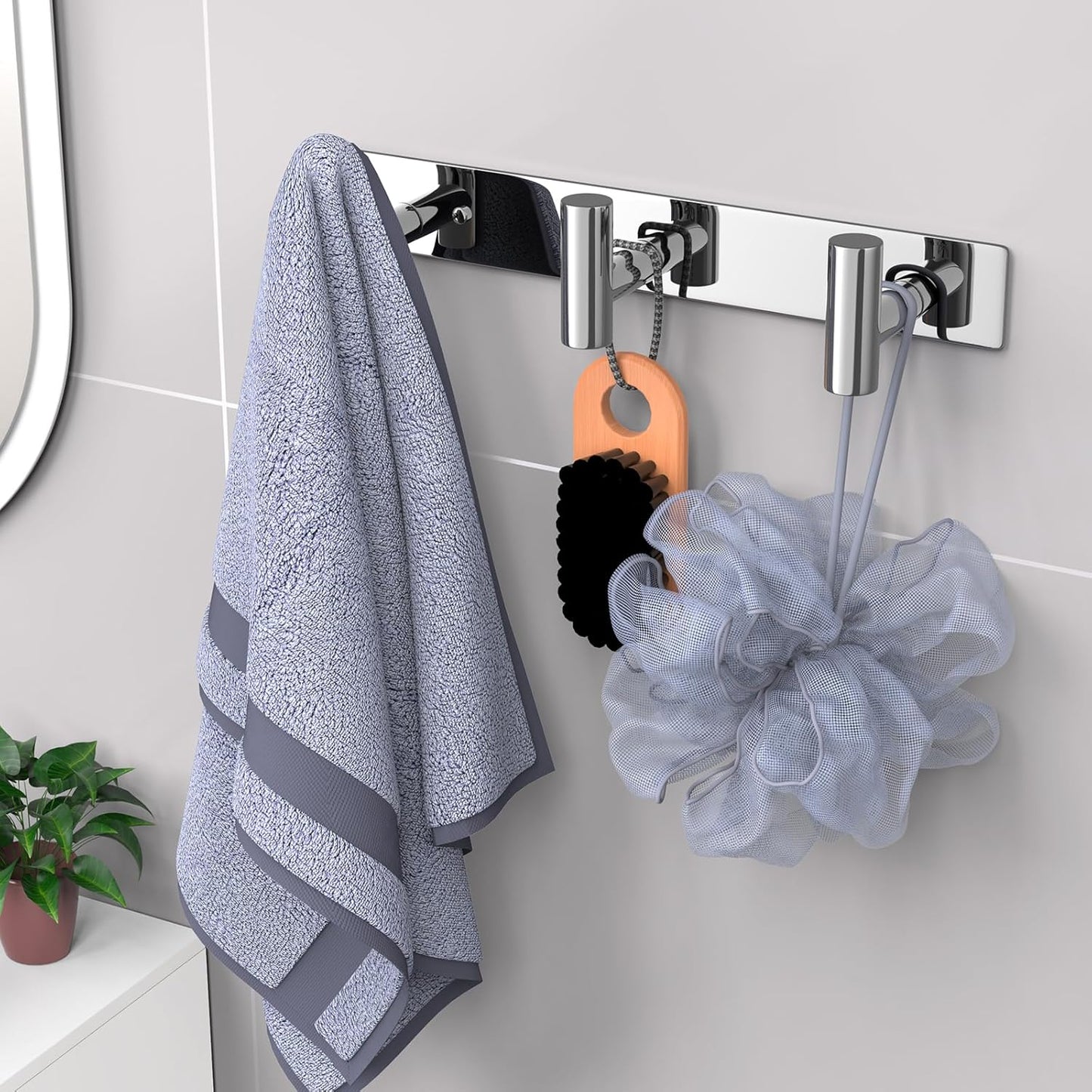 VAEHOLD Hat and Coat Wall Mount Rack - Hooks for Robes, Bags, Keys, and Towels - Bathroom Towel Hanger Organizer (Polished Chrome, “T“ Shape 3 Hooks 2 Pack)