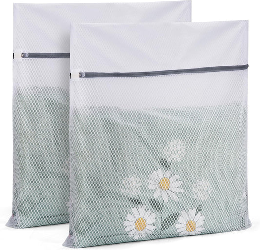 2 Pack XXL Durable Honeycomb Mesh Laundry Bags for Delicates with AUTO-Lock Zipper, Lingerie Bags for Washing Delicates, Laundry Bags Mesh Wash Bags for Bed Sheet,Bed cover,Blanket,Curtain, Sweater