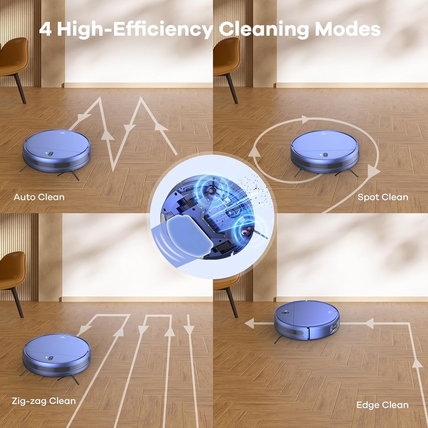 ZCWA Robot Vacuum and Mop Combo,2.4GHz WiFi Link Vacuum Robot,4 Cleaning Mode Robotic Vacuums Cleaner,APP/Remote Aspiradora Robot,Self-Charging Robot Vacuum for Pet Hair,Stains,Carpets,Corner
