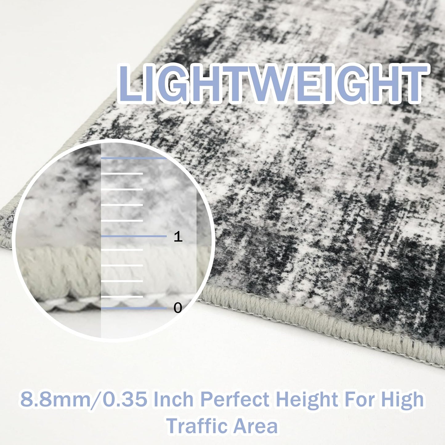 IOHOUZE Abstract Runner Rug 3x8 Ft Washable Runners for Hallways, Non Slip Kitchen Runner Printed Faux Wool Entryway Runner Indoor, Modern Abstract Floor Carpet for Hall Kitchen Bedroom, Black Grey
