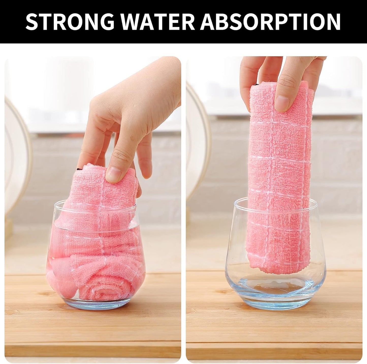 Homaxy 100% Cotton Terry Kitchen Towels(Pink, 13 x 28 inches), Checkered Designed, Soft and Super Absorbent Dish Towels, 8 Pack