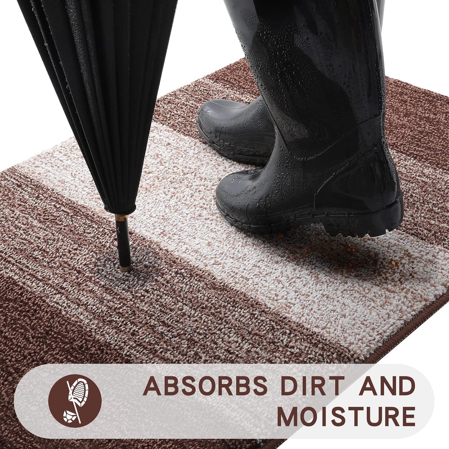 Kitinjoy Indoor Outdoor Door Mat, 40x32 Non-Slip Absorbent Dirt Trapper, Low-Profile Washable Inside Entrance Front Floor Mat, Sturdy Soft Entry Doormats for Entryway, Brown