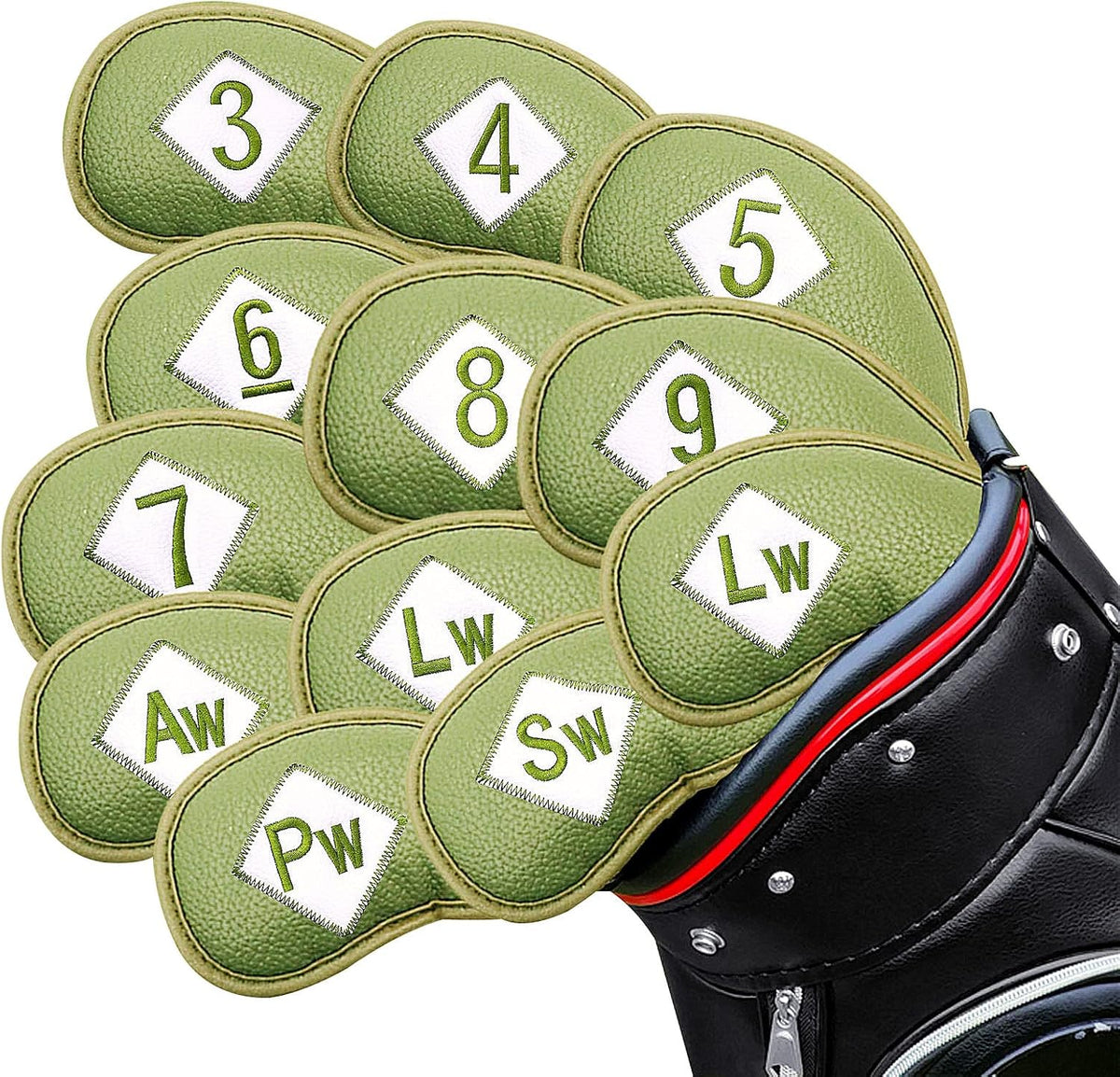 FINGER TEN Premium Synthetic Leather Stylish Iron & Wedge Golf Head Covers Value 12 Piece Set, Embroidered Labels & Fits Most Clubs Gift Set, Travel Protection Accessories