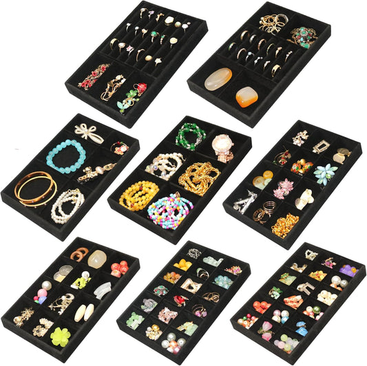 Jewelry Organizer Drawer 8 Set Jewelry Boxes Velvet Jewelry Drawer Organizer Stackable Jewelry Tray for Earring Necklace Display