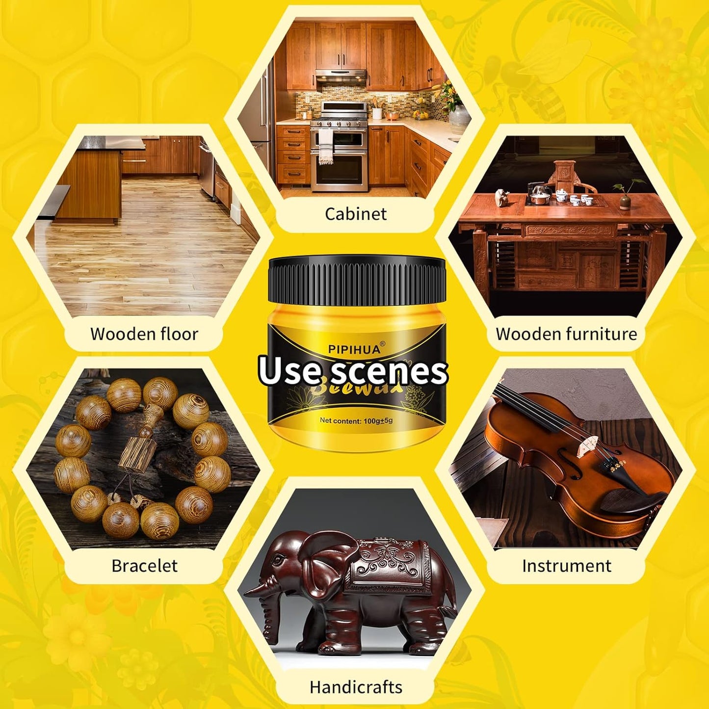 PIPIHUA Beeswax Polish and Conditioner for Wood Furniture - Waterproof & Restorer Wood Wax, Multipurpose Beeswax Furniture Polish and Cleaner for All Types and Colours(4×100g with 8 Sponges)
