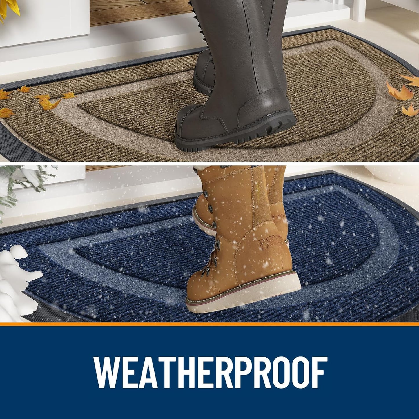 OLANLY Half Circle Door Mat Indoor Outdoor Entrance Welcome, Waterproof All-Season, All-Weather Doormat, Sturdy Natural Rubber, Low Profile, Easy Clean Patio Porch Entryway Mat, 29.5x17, Blue