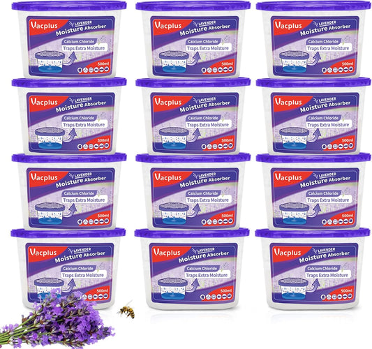 Vacplus Moisture Absorbers 12 Pack, 10.5 Oz, Humidity Absorber Boxes Attracts Extra Moisture from Your Bathroom, Closet, Kitchen, Dehumidifier for Closet (Lavender Scent),Purple