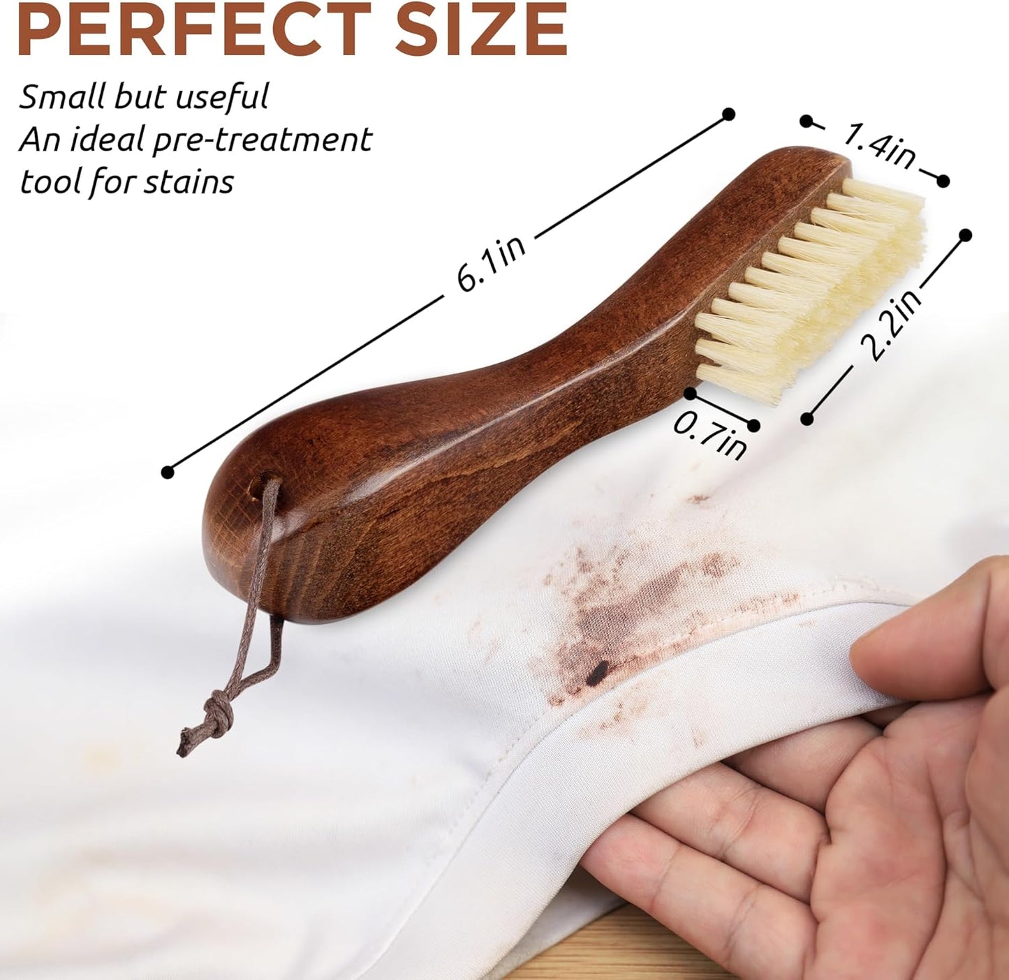 TAKAVU Laundry Stain Brush Set of 2 – Clothes Cleaning Brushes with Natural Boar Bristles & Wooden Handle – Fabric Care Scrubbing Brush for Stain Removal, Shoes, Upholstery & Garment Care