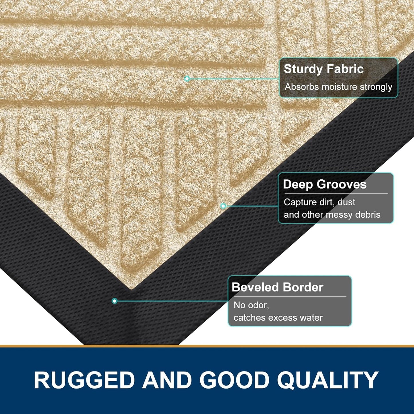 Smiry Front Door Mat Outside Entrance, Heavy Duty Outdoor Indoor Natural Rubber Doormat, Non Slip, Trap Dirt and Moisture, Easy Clean, Low Profile Patio Porch Entryway Mat, 35x23, Beige