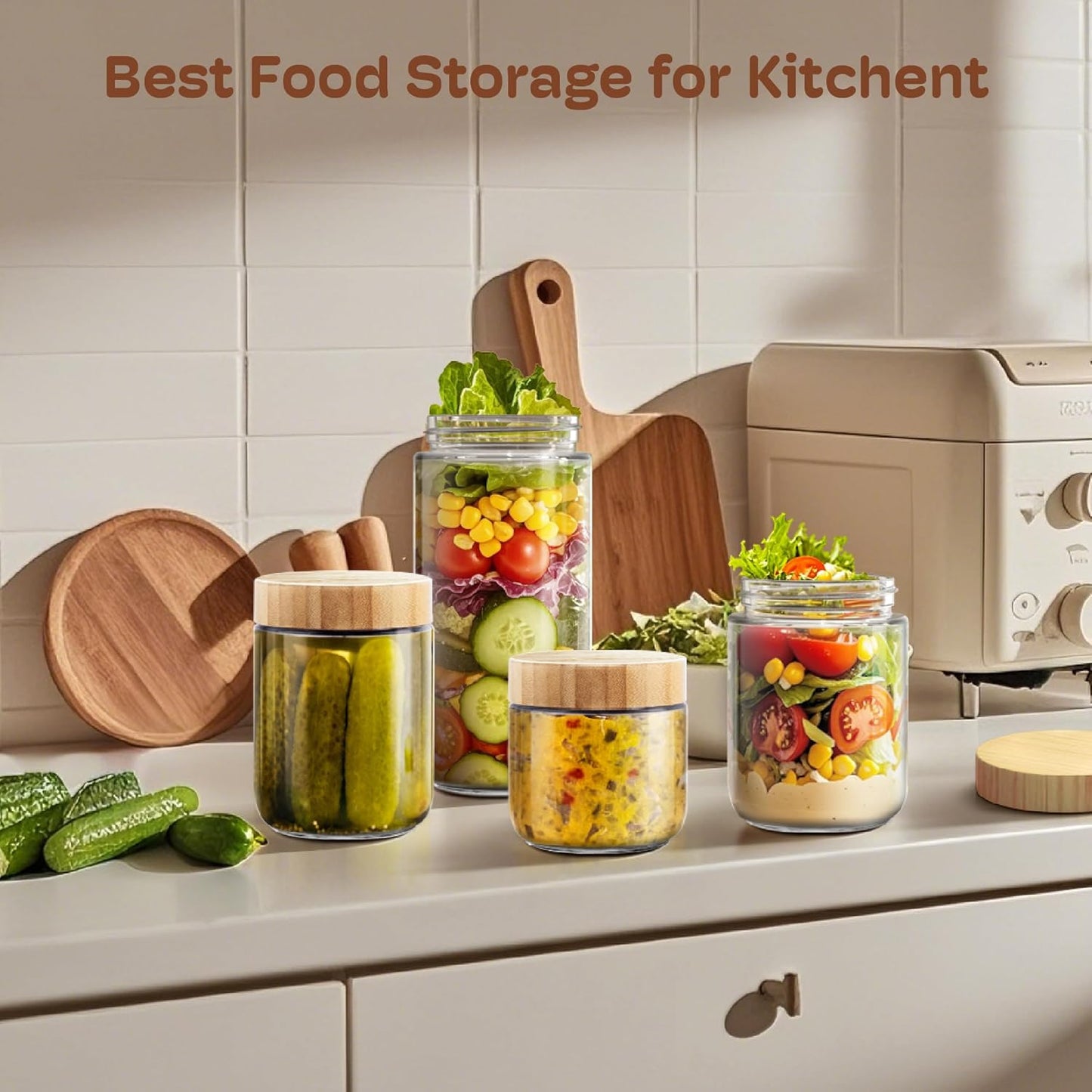 2 pack 10oz Overnight Oats Containers with Bamboo Lids, Glass Jars with Airtight Lids for Meal Prep, Wide Mouth Mason Salad Jars, Glass Food Storage Container for Yogurt Chia Snacks Spice Sugar