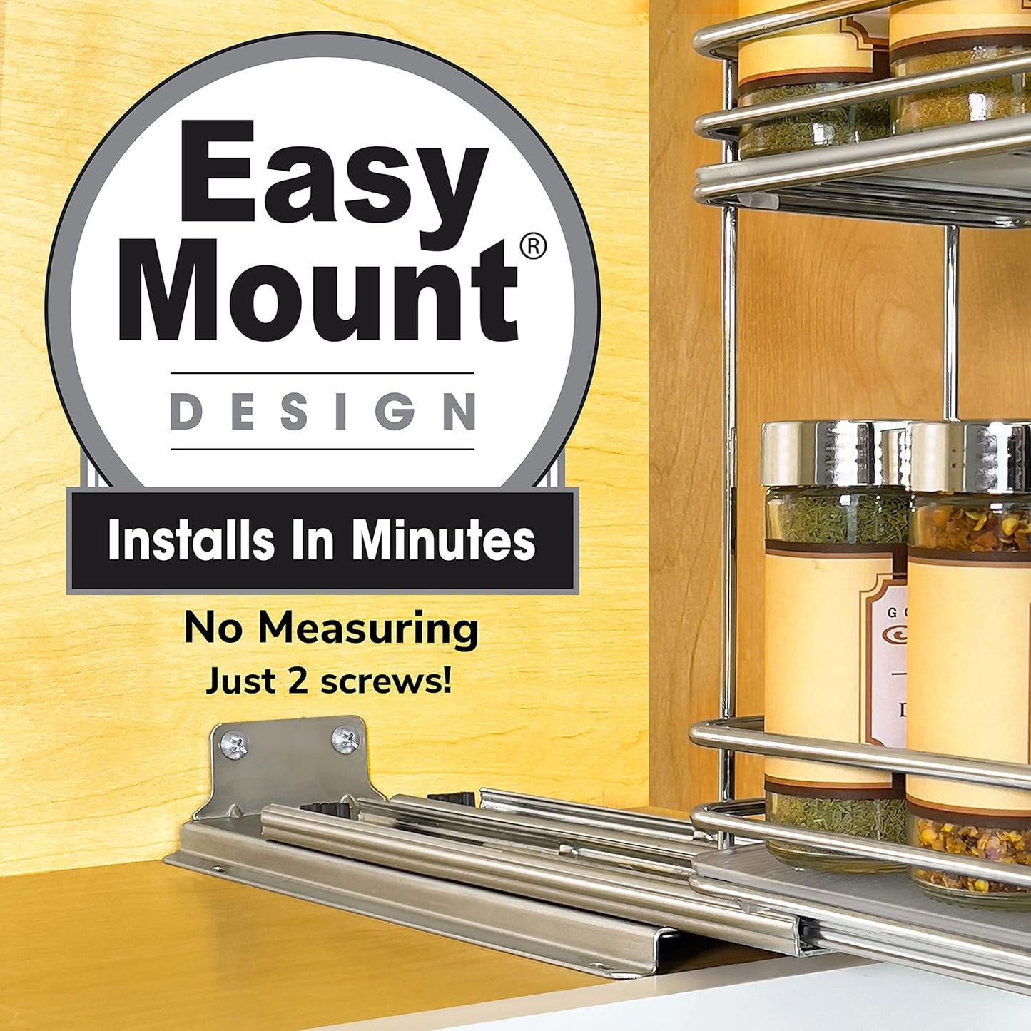 LYNK PROFESSIONAL® Pull Out Spice Rack Organizer for Inside Kitchen Cabinets - 4-1/4 inch Wide - Slide Out Drawer – Chrome Sliding Spice Cabinet Organization Shelf Racks - 2 Tier