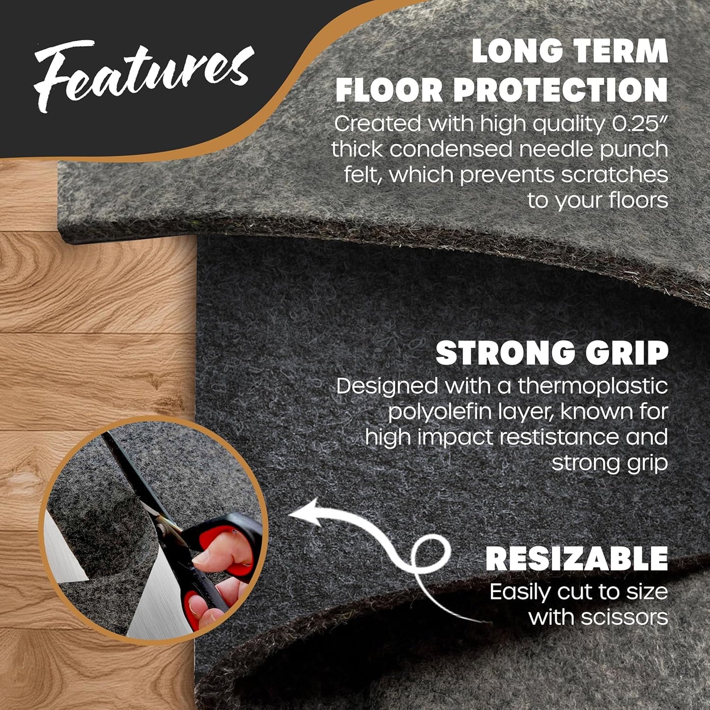 Nevlers 4'x6' Felt TPO Non Slip Rug Pad | 1/4" Thick Anti Slip Rug Grips | Carpet Pads Non Slip Design | Rug Gripper for Tile Floors | Rug Gripper for Hardwood Floors | Customizable Non Slip Rug Pads