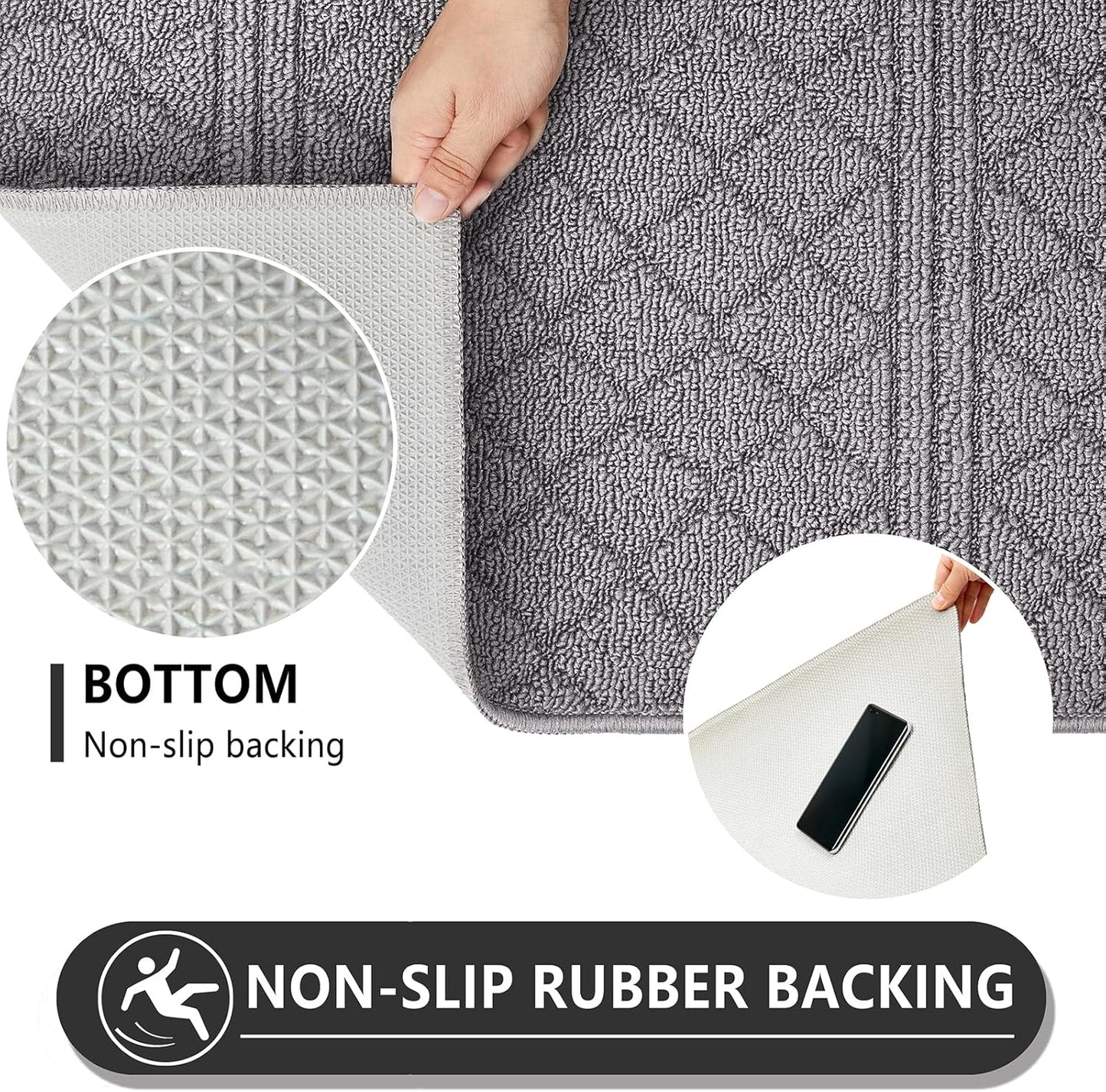 REFETONE Indoor Doormat, Front Back Door Mat 36"x59" Absorbent Rubber Backing Non Slip Door Mats, Low-Profile Resist Dirt Rugs, Machine Washable Door Rug Inside Floor Mat for Entryway, Light Grey