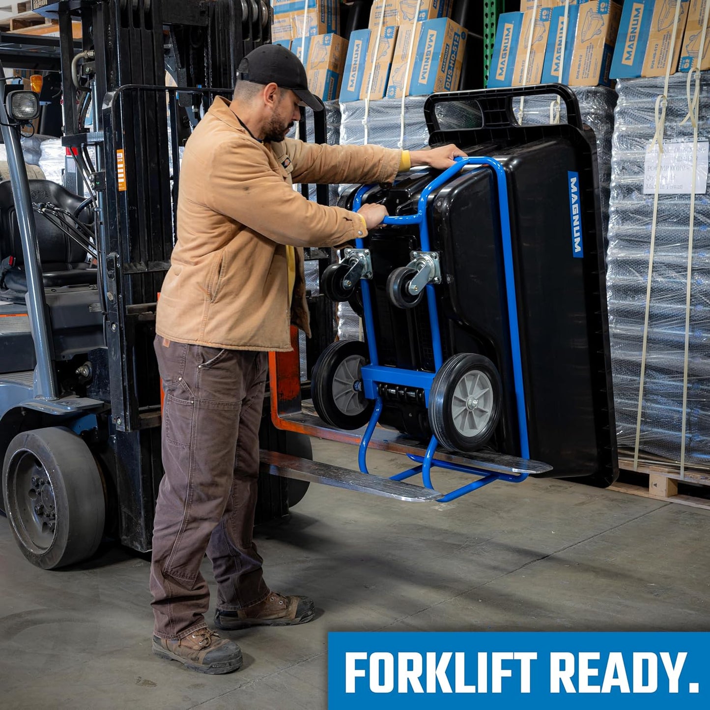 Tilt Truck, 1/2 Cu. Yd. Capacity Dump Cart with Non-Marking 12” Wheels & 5” Casters & Forklift-able Frame for Jobsites, 850 lbs, Trash Cart with Wheels DUC12T-F-NM