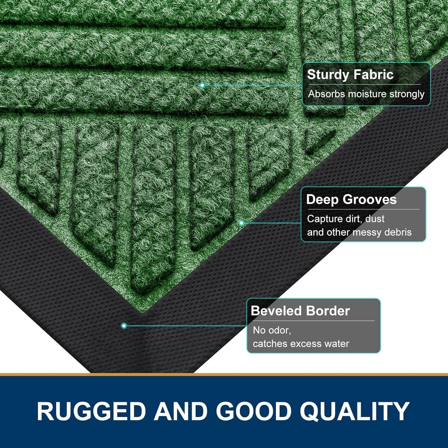 Smiry Front Door Mat Outside Entrance, Heavy Duty Outdoor Indoor Mat, Natural Rubber Doormat, Non Slip, Trap Dirt and Moisture, Easy Clean, Low Profile Patio Porch Entryway Mat, 35x23, Green