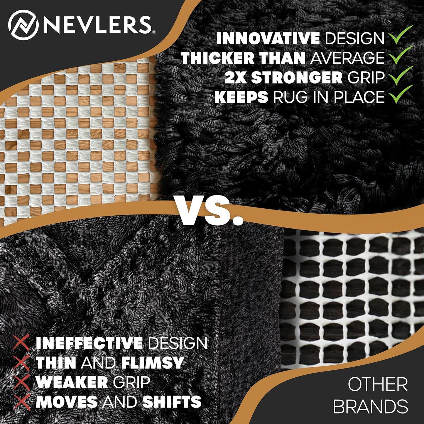 Nevlers 2 Ft x 3 Ft Rug Gripper Pad | Non Slip Rug Pads for Hardwood Floors & Other Surfaces | Open Weave PVC Foam Carpet Gripper Non Skid Pads | Customizable Nonadhesive Carpet Pad for Household Use
