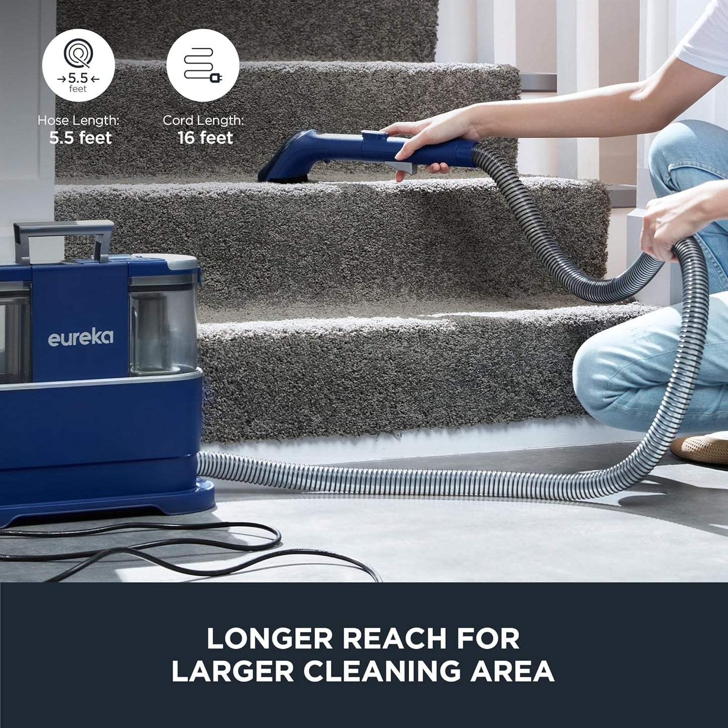 EUREKA Portable Carpet and Upholstery Cleaner, Spot Cleaner for Pets, Stain Remover for Carpet, Area Rugs, Upholstery, Coaches and Car, 50.7oz Large Water Tank, NEY100 with Cleaning Formula, Blue