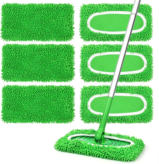6Pcs Reusable Microfiber Mop Pads Compatible with Sweeper Mop, Replacement Wet Mopping pad Refills & Washable Dry Sweeping Cloths for Surface/Hardwood Floor Cleaning