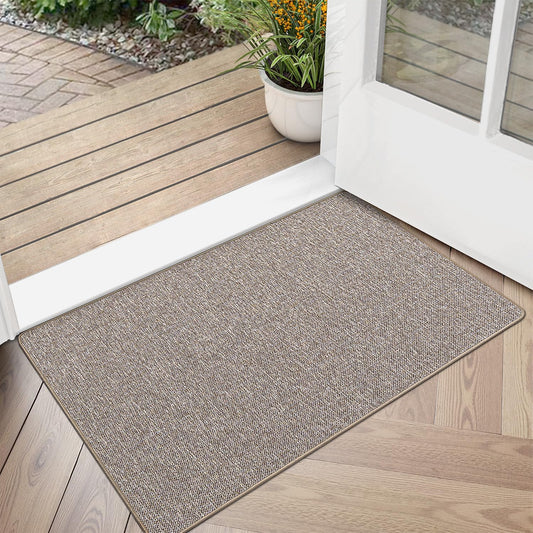 LUMI Ultra Thin Door Mat for Entryway, Low Profile Non Slip Rubber Backing Indoor Doormat, Easy Clean Welcome Entrance Mat for Inside House, Patio, Khaki 20"x32"