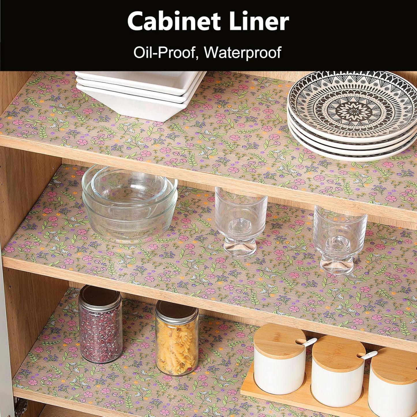 INNOLITES Non-Slip Shelf Liner – Cabinet & Drawer Liner Non-Adhesive – Waterproof Oil-Proof – Durable EVA with Floral for Kitchen Cabinets Refrigerator – BPA-Free, Easy to Cut 23.6" x 118"