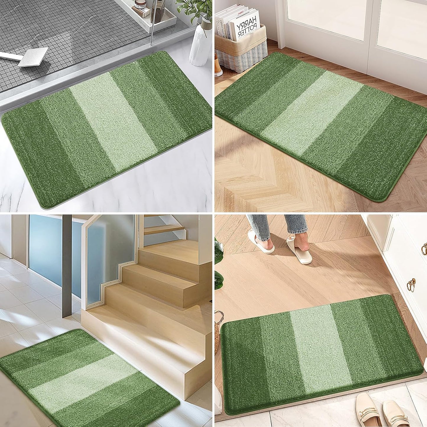 Kitinjoy Indoor Outdoor Door Mat, 71x47 Non-Slip Absorbent Dirt Trapper, Low-Profile Washable Inside Entrance Front Floor Mat, Sturdy Soft Entry Doormats for Entryway, Green