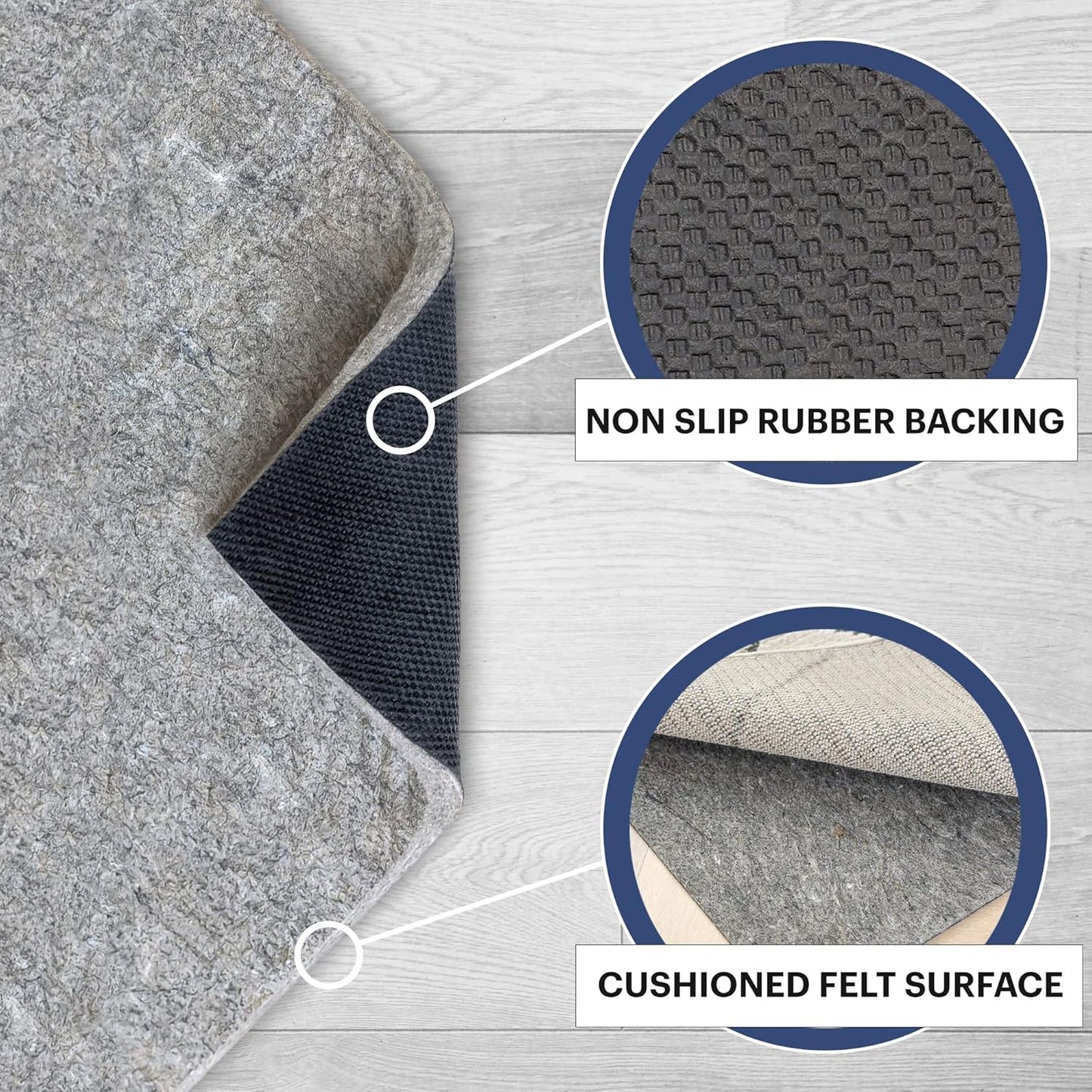 RUGPADUSA - Dual Surface - 11'x15' - 3/8" Thick - Felt + Rubber - Enhanced Non-Slip Rug Pad - Adds Comfort and Protection - for Hard Surface Floors